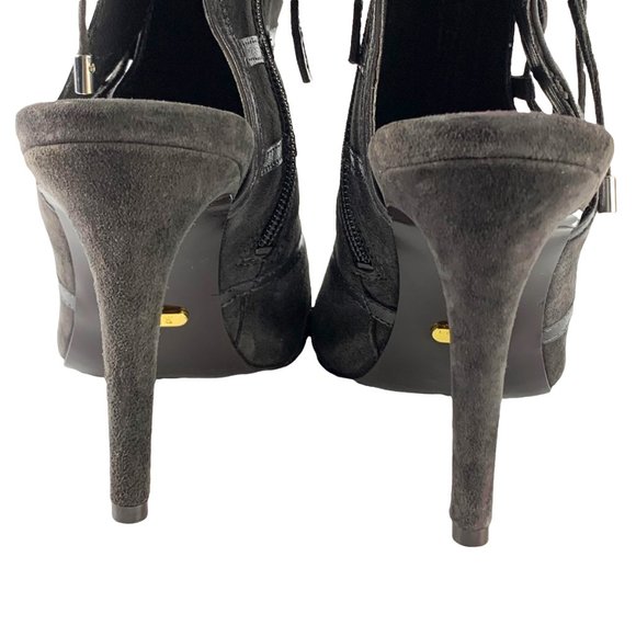 LAUREN RALPH LAUREN Mimi Gray Suede Open Toe Bootie - Picture 9 of 12